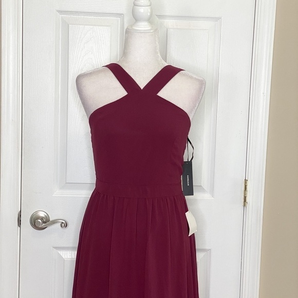 LULU’S Air of Romance Maxi Dress Burgundy Size Medium Chiffon NWT - Picture 5 of 15